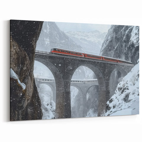 Winter Railway Bridge Wall Art - Snowy Landscape Canvas Print