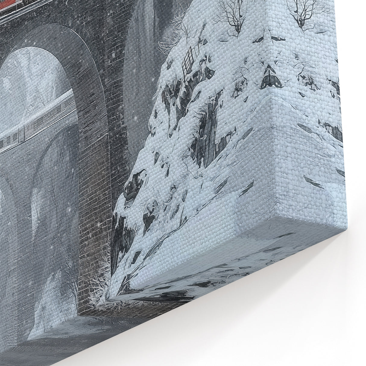 Winter Railway Bridge Wall Art - Snowy Landscape Canvas Print