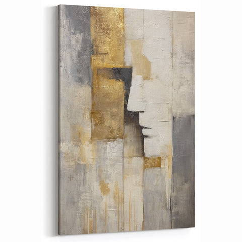 Abstract Human Figures Canvas - Modern Monochrome Gold Wall Art