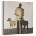 Abstract Figurative Canvas Art - Human and Dogs Rustic Wall Décor