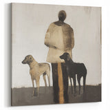 Abstract Figurative Canvas Art - Human and Dogs Rustic Wall Décor