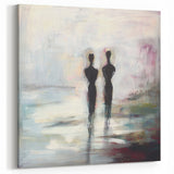 Abstract Figurative Canvas Art - Two Silhouettes by the Shore