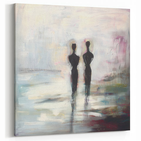Abstract Figurative Canvas Art - Two Silhouettes by the Shore