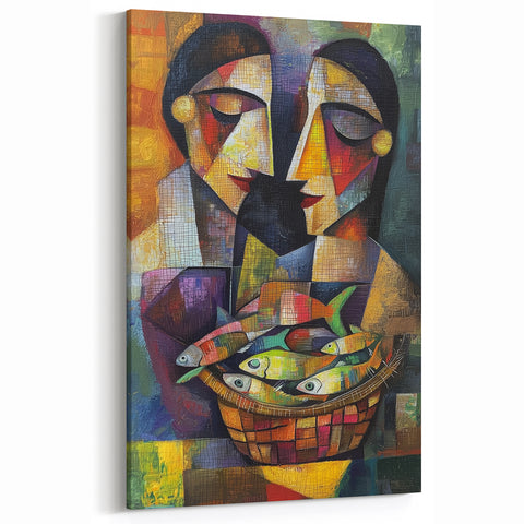 Colorful Figurative Wall Art - Abstract Modern Human Figures with Fish