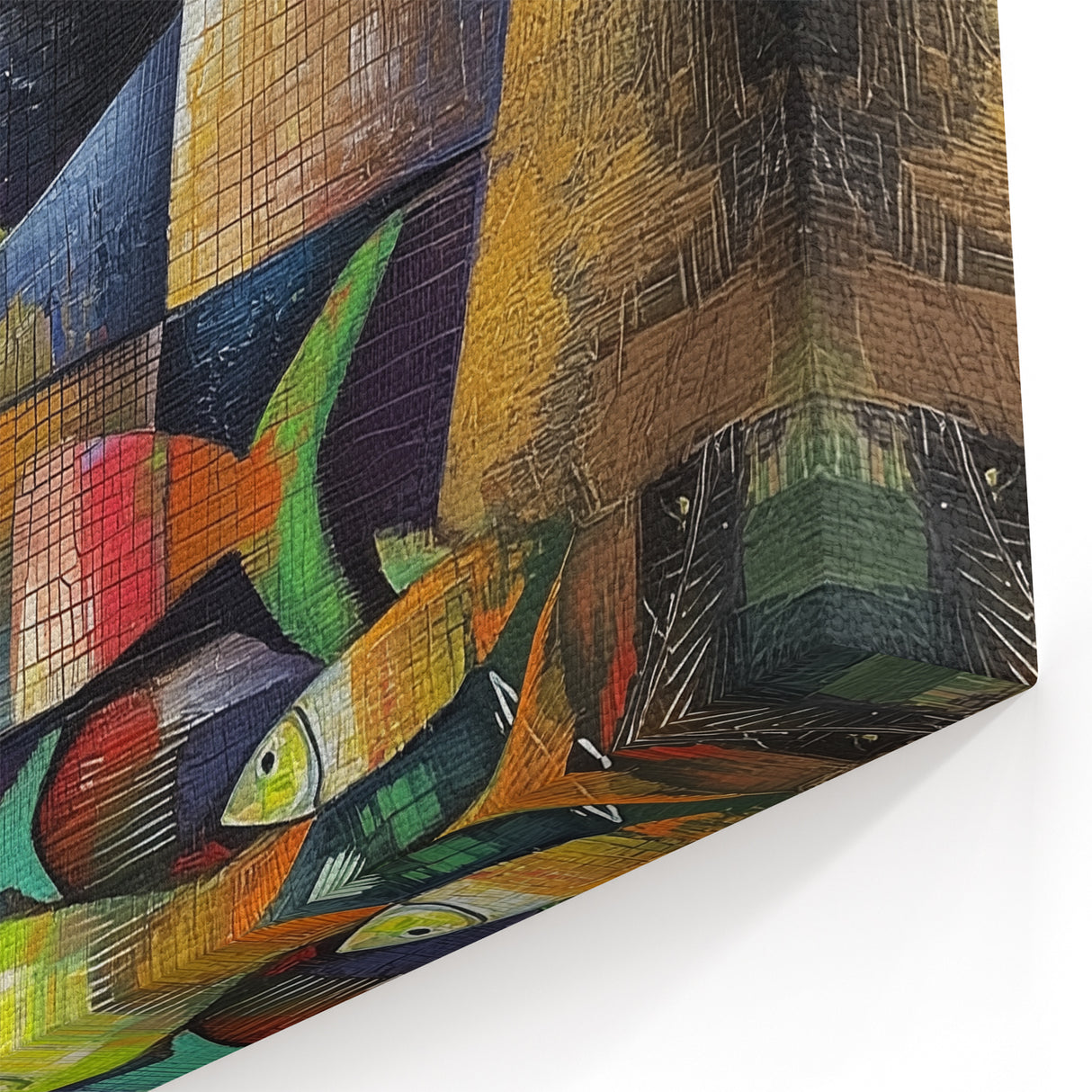 Colorful Figurative Wall Art - Abstract Modern Human Figures with Fish