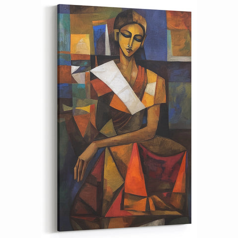 Cubist Figurative Abstract Art - Modern Canvas with Warm Earthy Tones