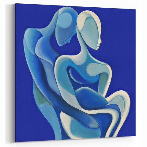 Modern Blue Figurative Canvas - Abstract Human Figures in Gradient Tones