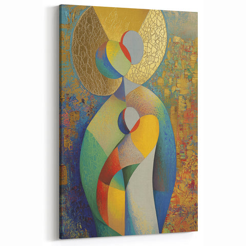 Abstract Figurative Wall Art - Vibrant Mother and Child Design