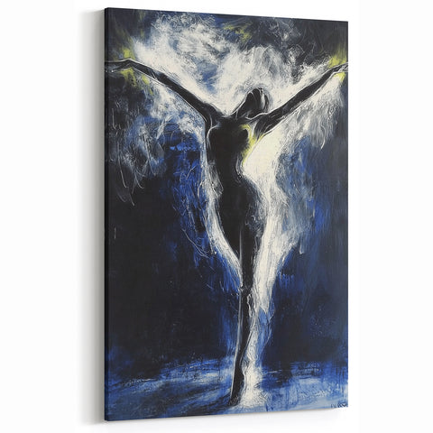 Abstract Figurative Canvas Art - Graceful Black and White Dance Design