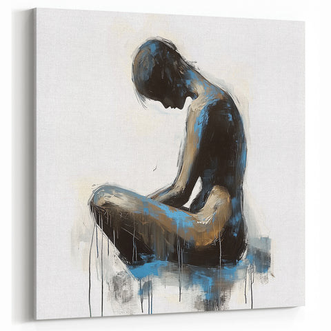Abstract Figurative Wall Art - Pensive Sitting Silhouette in Modern Style
