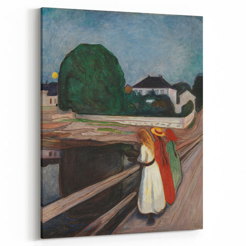 Expressionist Art: Girls on the Bridge Modern Canvas Print