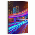 Vivid Light Trail Urban Bridge Wall Art - Neon City Canvas Prints