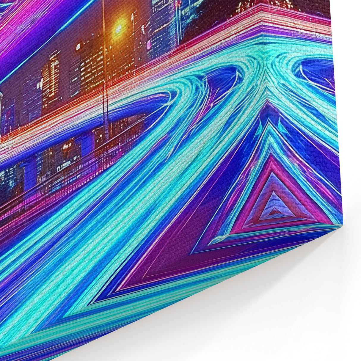 Vivid Light Trail Urban Bridge Wall Art - Neon City Canvas Prints