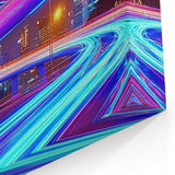 Vivid Light Trail Urban Bridge Wall Art - Neon City Canvas Prints