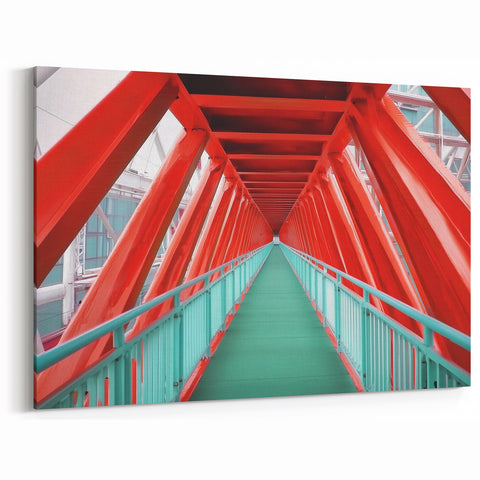 Vibrant Red Steel Bridge Wall Art - Modern Geometric Canvas Prints