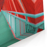 Vibrant Red Steel Bridge Wall Art - Modern Geometric Canvas Prints