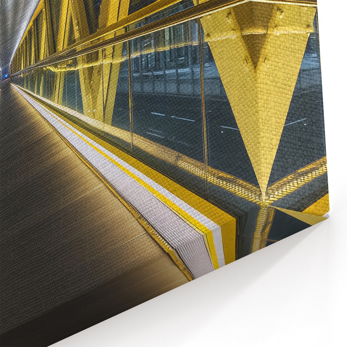 Illuminated Yellow Bridge Wall Art - Modern Architectural Canvas Prints