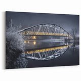 Frosty Winter Bridge Wall Art - Illuminated Night Canvas Prints