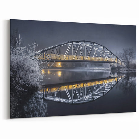 Frosty Winter Bridge Wall Art - Illuminated Night Canvas Prints