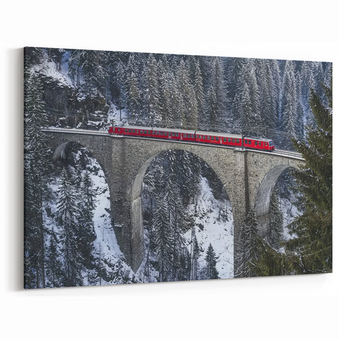 Alpine Train Bridge Artwork - Scenic Winter Railway Photography