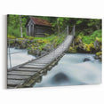 Rustic Suspension Bridge Art - Forest Stream Photography Print