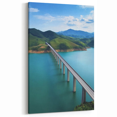Scenic Waterway Bridge Art - Majestic Mountain Photography Print