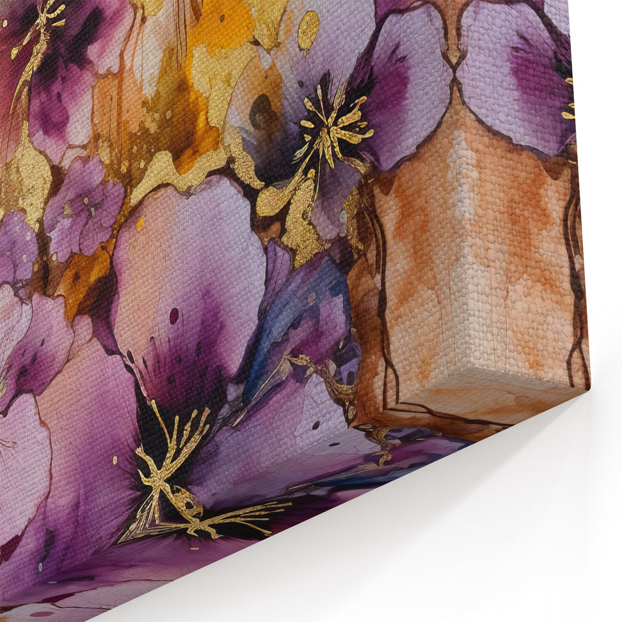 Vibrant Abstract Floral Art - Purple and Gold Modern Wall Decor