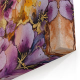 Vibrant Abstract Floral Art - Purple and Gold Modern Wall Decor