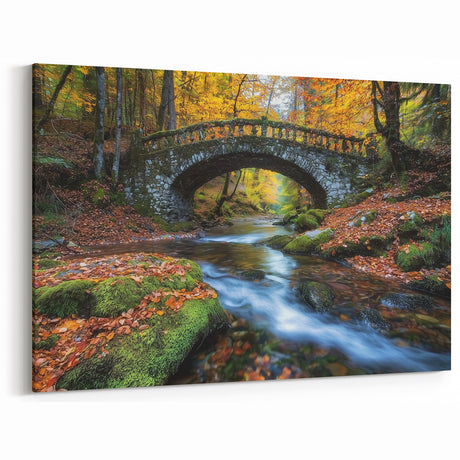Rustic Forest Bridge Art - Autumn Stream Photography Print