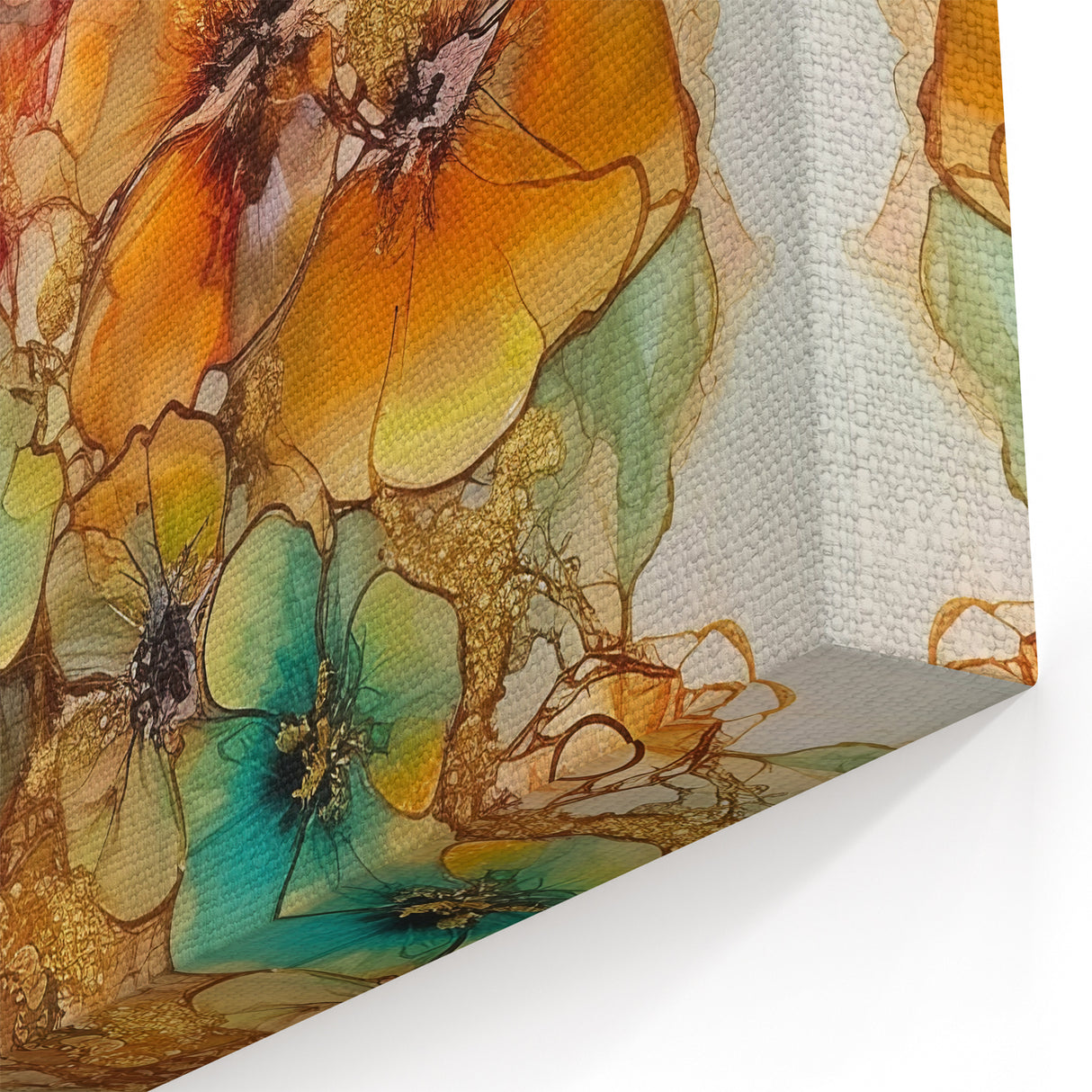 Vibrant Abstract Floral Canvas - Gold, Orange, and Teal Wall Art