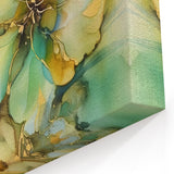 Abstract Floral Canvas Art - Blue, Green, and Gold Botanical Design