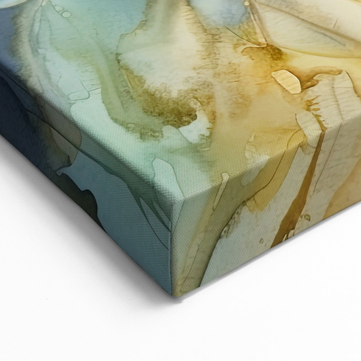 Abstract Floral Canvas Art - Blue, Green, and Gold Botanical Design