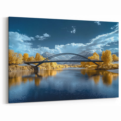 Golden Horizon - Modern Bridge Photography Print with Blue Tones