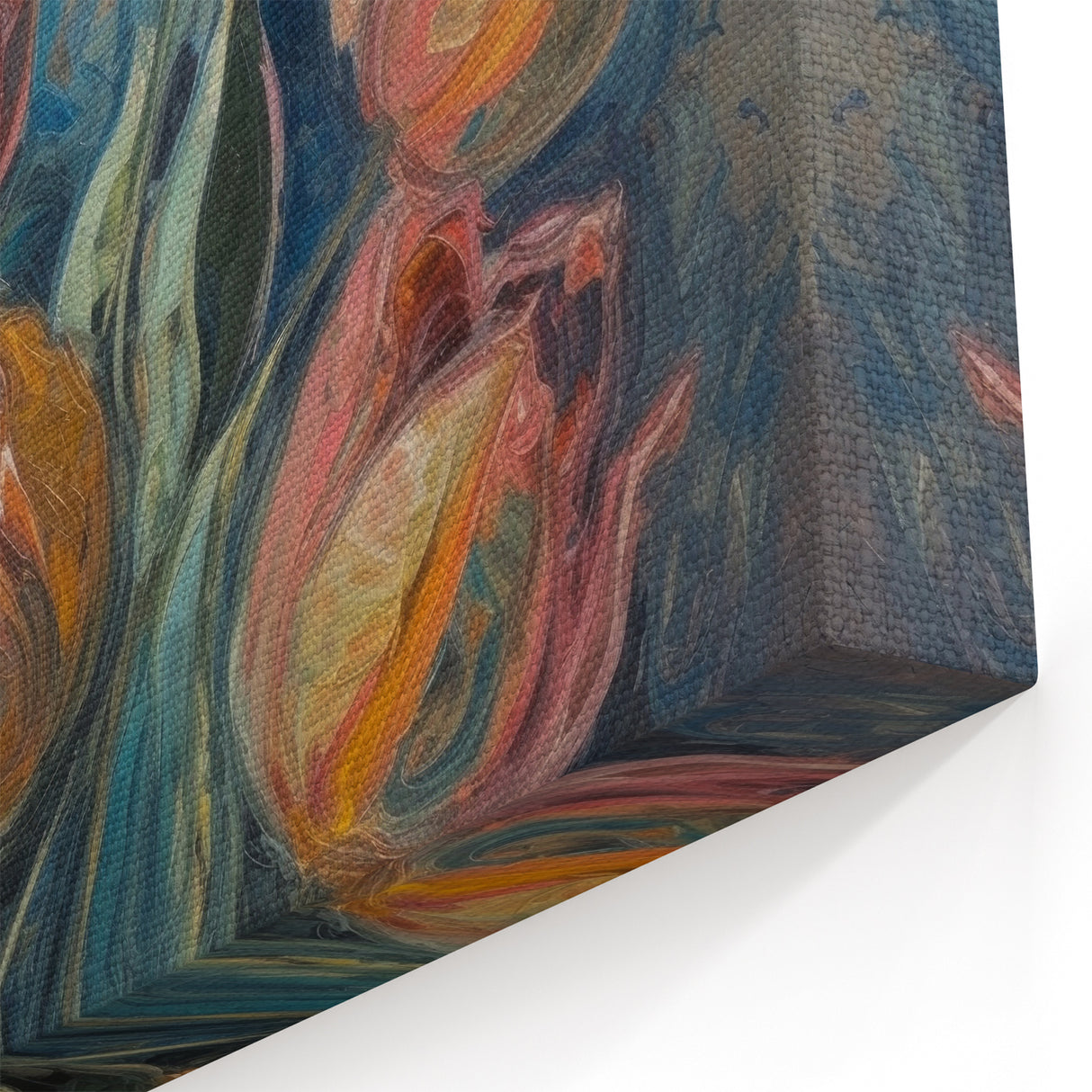 Textured Tulip Abstract Art - Vibrant Floral Canvas in Blue and Coral