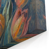 Textured Tulip Abstract Art - Vibrant Floral Canvas in Blue and Coral