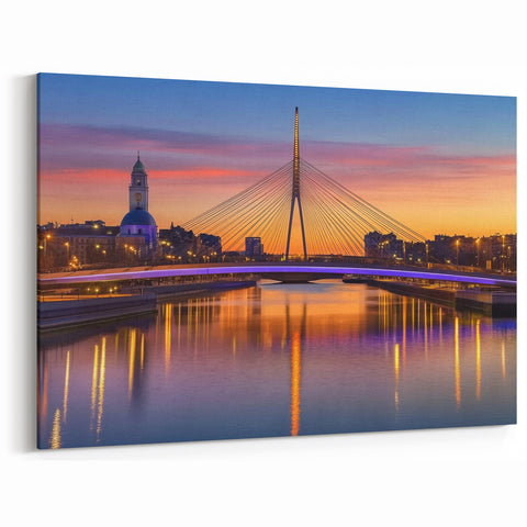 Modern Cable Bridge Artwork – Vibrant Urban Sunset Canvas Prints