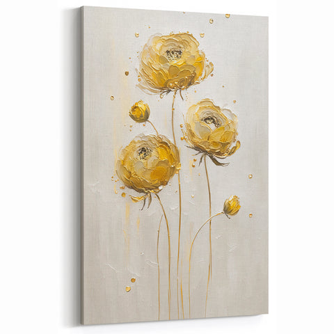 Elegant Yellow Ranunculus Abstract Art - Modern Floral Canvas