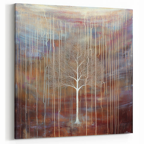 Abstract White Tree Canvas - Earthy Modern Wall Décor with Warm Tones