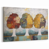 Three Vibrant Trees - Abstract Floral Art on Textured Canvas