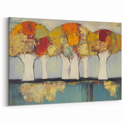Five Vibrant Trees - Abstract Floral Reflection Art on Canvas