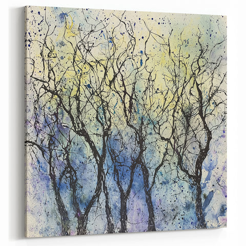 Mystical Forest - Abstract Floral Art in Blue and Yellow Hues
