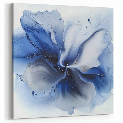 Fluid Blue Bloom - Abstract Floral Art in Soft Blue and White