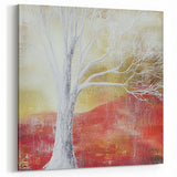 Luminous White Tree - Abstract Floral Art in Red and Yellow Tones