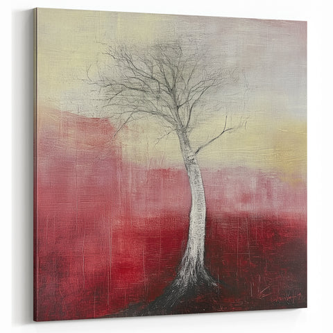 Graceful Lone Tree - Abstract Floral Art in Red and Yellow Tones
