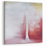 Tranquil White Tree - Abstract Floral Art in Red and Soft Yellow