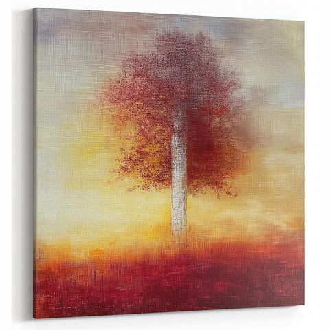 Radiant Autumn Tree - Abstract Floral Art in Red and Yellow Tones