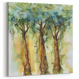 Rustic Trio of Trees - Abstract Floral Art in Green and Earth Tones