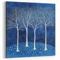 Celestial White Trees - Abstract Floral Art in Midnight Blue