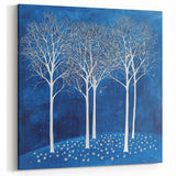 Starlit White Trees - Abstract Floral Art in Deep Blue