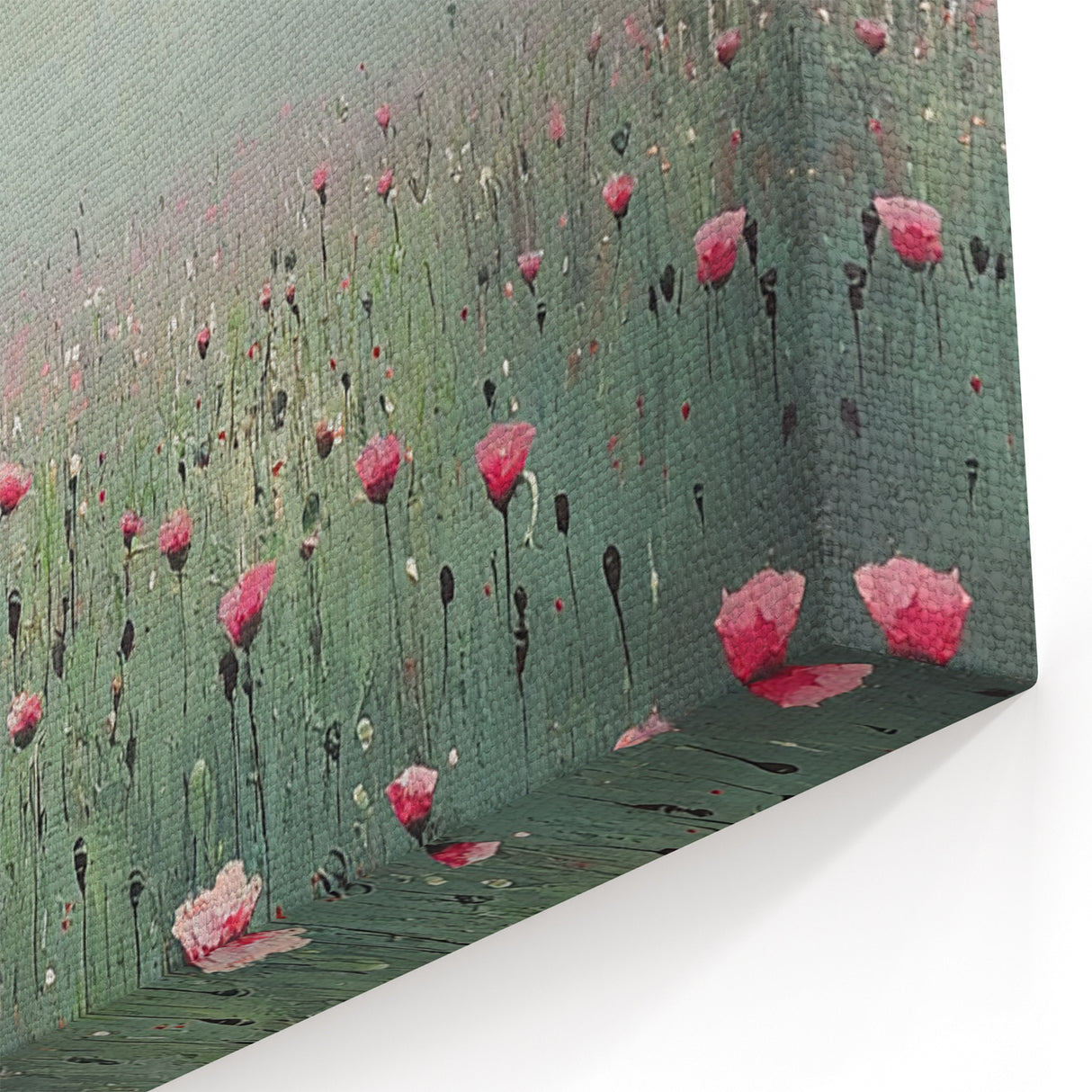 Ethereal Wildflower Field - Abstract Floral Art in Green and Pink